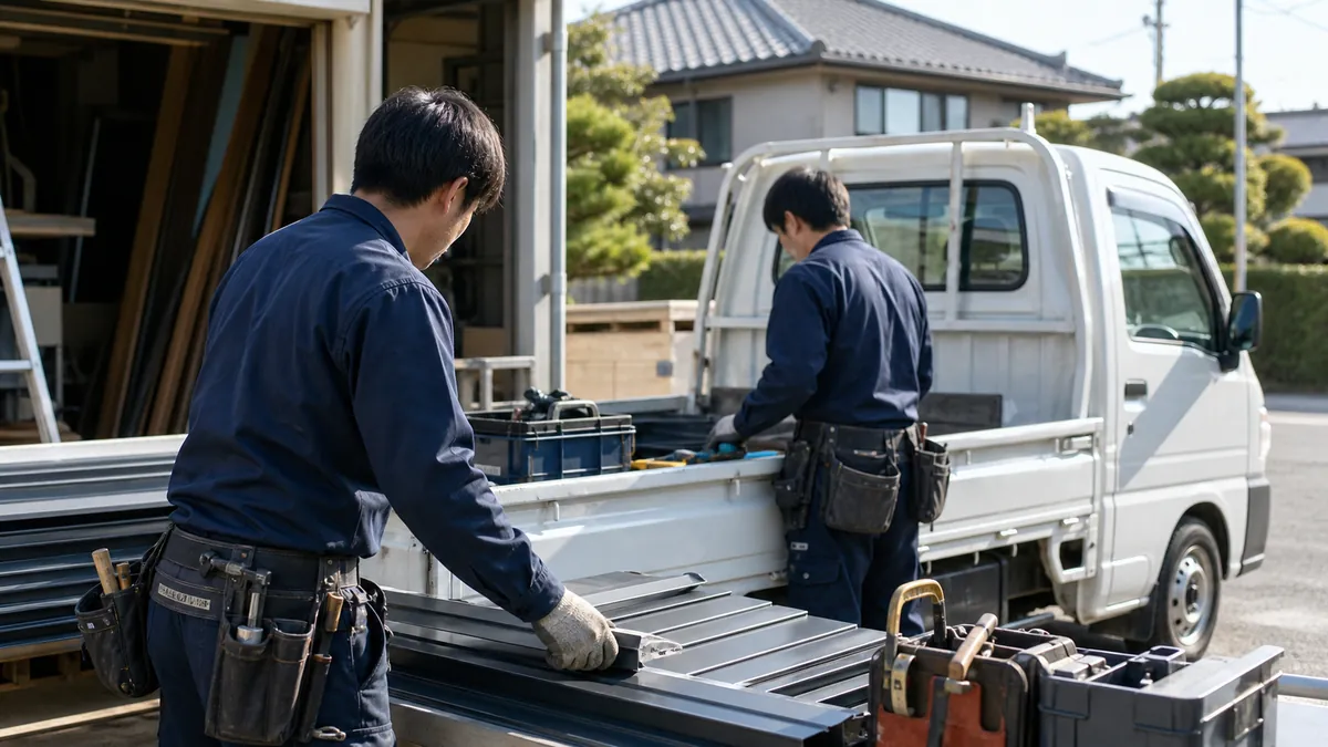 自社の職人が現場準備をしているイメージ